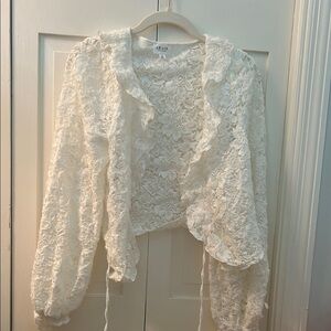 White Lace Ruffle Blouse Cardigan